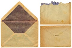 three vintage envelopes of the 1930s isolated on white