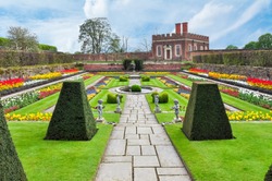 Hampton Court gardens in spring, London, UK