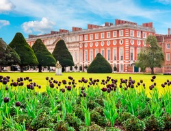 Hampton Court palace and gardens in spring, London, UK