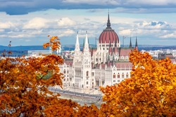 Hungarian parliament building in autumn, Budapest, Hungary