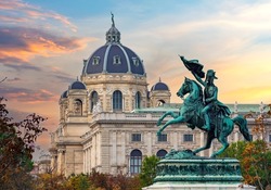 Statue of Archduke Charles and Museum of Natural History dome, Vienna, Austria