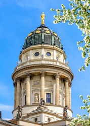 French Church dome on Gendarmenmarkt square in spring, Berlin, Germany