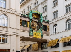 Ancient Anker clock (Ankeruhr) on Hoher markt square, Vienna, Austria 