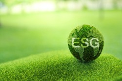 Close up earth on nature background. ESG Environmental, social, and corporate governance concept.  Nature Сonservation, Ecology, Social Responsibility and Sustainability.