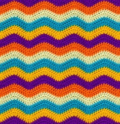 Seamless crochet zigzag pattern is crocheted with bright contrasting threads. Acrylic baby yarn. African style.