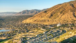 Pano Top view of Draper City in Utah with a clear blue sky background