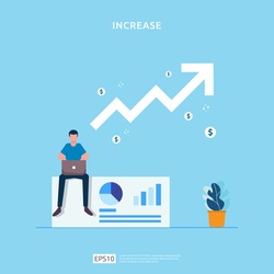 salary rate increase with growth up arrow and people character. business profit grow or income margin management revenue. Finance statistic performance of return on investment ROI illustration concept