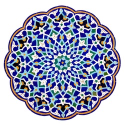 Arabesque of colored glazed tiles on the facade of the Iranian mosque isolated on a white background. Element for the design. 