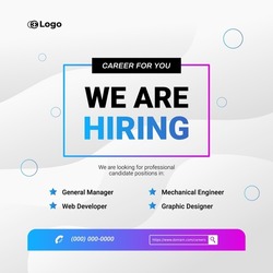 Recruitment advertising template. Job hiring poster, social media, banner, flyer. Digital announcement job vacancies layout