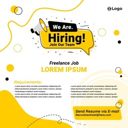 Recruitment advertising template. Recruitment Poster, Job hiring poster, social media, banner, flyer. Digital announcement job vacancies layout