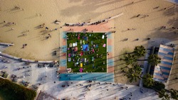 Santa Monica California Muscle Beach Aerial Footage