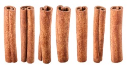 Collection of cinnamon sticks isolated on white background