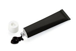 a tube of black color on a white background
