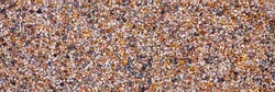 Premium Quality Multicolor quartz aquarium substrate. Colorful decorative gravel background. Garden pond gravel backdrop. Terrarium natural Sand texture. Cacti Succulents sandy Soil Mix. Banner.