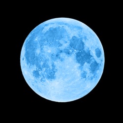 Blue super moon isolated on black background