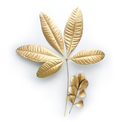 golden  leaf design elements. Decoration elements for invitation, wedding cards, valentines day, greeting cards. Isolated.