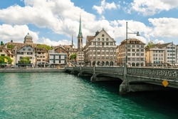 Cityscape of Niederdorf on the Limmat in Zurich, Switzerland