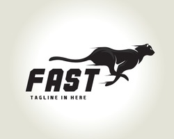 silhouette running, jump fast speed black cat, lion, tiger, panther, cheetah logo symbol design illustration
