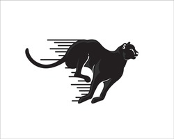 Black silhouette cat, tiger, jaguar, Cheetah, running fast logo design illustration