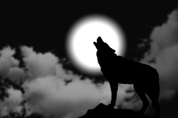Simple illustration of wolf howling at the moon