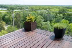Balcony with cumaru grooved decking, extrerior terrace natural view with cumaru hardwood reeded deck structure cladding 