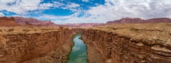 panoramic view of Colorado River, Marble Canyon Arizona on a sunny day during summer time