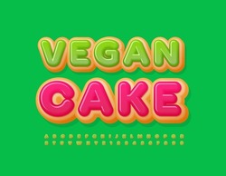 Vector advertising Banner Vegan Cake. Unique Green Font. Creative Alphabet Letters and Numbers set
