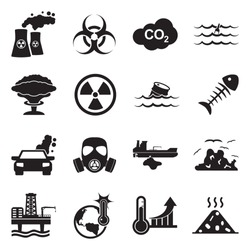 Pollution Icons.   Black Flat Design. Vector Illustration.