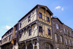 facades building in medieval town neighborhood in the city of Clermont Ferrand Auvergne France