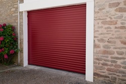 Modern automatic car garage roller door red closed metal gate 