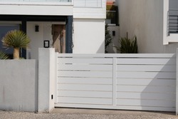 high new modern white pvc plastic home gate portal of suburbs house street city