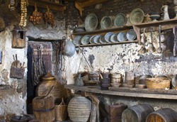 Old traditional kitchen inside a Greek monastery at Meteora