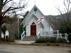 Little White Country Church with a Red Door