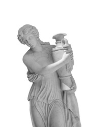Girl on a white background and ancient Greek sculpture holding a vase