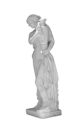 Girl on a white background and ancient Greek sculpture holding a vase