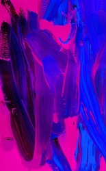 Creative abstract magenta and blue mixed hand painted background, wallpaper, texture, close-up fragment of acrylic painting on canvas with brush strokes. Modern art. Contemporary art.