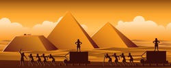 Building Pyramid in Egypt in ancient time use men to be slave the whole day,cartoon version,vector ilustration