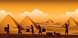 Building Pyramid in Egypt in ancient time use men to be slave the whole day,cartoon version,vector illustration