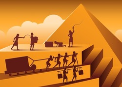 Building Pyramid in Egypt in ancient time use men to be slave the whole day with cartoon version,vector illustration