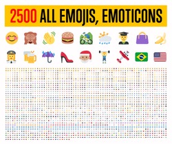 All type of emojis, stickers, emoticons flat vector illustration symbols. All world countries flags, Hands, man, woman, workers, fruit drinks food house, animals, activity, sport icons set, collection