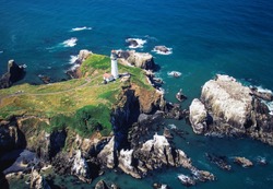 Aerial image of Yaquina Head Lighthouse, Oregon, US