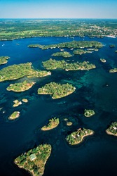 Aerial image of Thousand Islands, Ontario, Canada