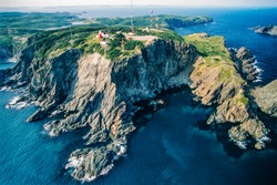 Aerial image of historic Long Point Lighthouse,  Twillingate, Newfoundland, Canada