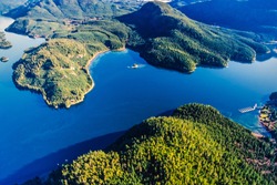Aerial image of Blind Channel, West Thurlow Island, Desolation Sound, British Columbia, Canada