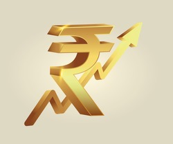 Indian Rupee Currency 3D Gold Vector Growth