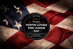 Happy Martin Luther King Junior Day on 16th January with USA flag.