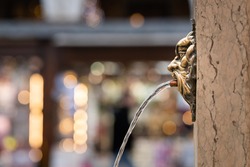 Closeup of a fountain with bronze lion head in Venice (Italy)