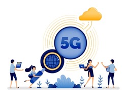 Illustration design of 5g connected to internet, search engines, cloud for ease of work and communication activities. Vector can be used to page, web, website, poster, mobile apps, ads, flyer, card