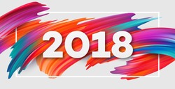 2018 New Year on the background of a colorful brushstroke oil or acrylic paint design element for presentations, flyers, leaflets, postcards and posters. Vector illustration EPS10
