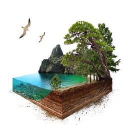 Lake. 3d isometric. The file contains a path for cutout